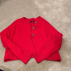 Button front crew neck cardigan